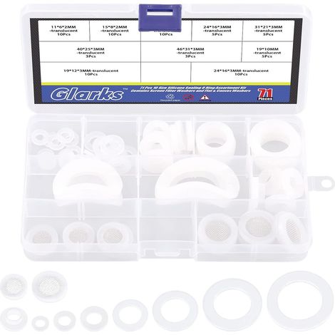 Lot de 71 joints en silicone de 10 tailles différentes, filtre de tête de tuyau plat, joint torique universel, joint torique, étanchéité que les rondelles en caoutchouc (1/5)