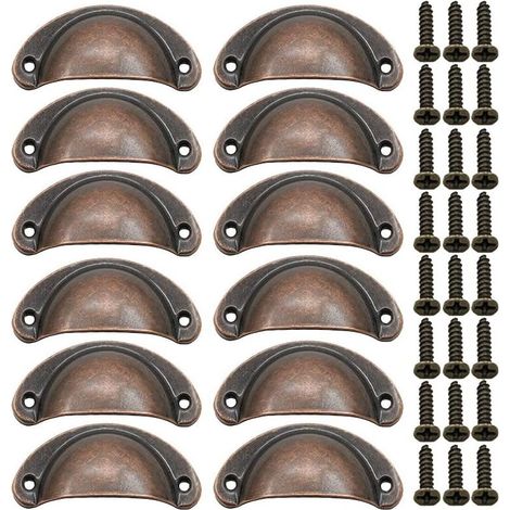 Lot de 12 poignées de tiroir antiques en alliage de fer et nickel, pour meubles et portes d'armoires. Boutons de meubles en demi-cercle, 8,1 cm x 3,5 cm, rouges.