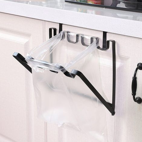 Support mural pour sacs poubelles, crochet de porte de placard cuisine, distributeur de sachets noir (1/2)