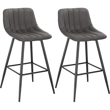 WOLTU 2X Taburete de Bar con Respaldo Paquete de 2 Marco de Metal Muebles Cocina Asiento de Terciopelo Taburetes Cocina Altos Sillas Bar Altas Cocina Gris Oscuro (1/5)