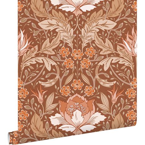 papier peint fleurs vintage de style art nouveau marron terracotta  - ESTAhome (1/5)