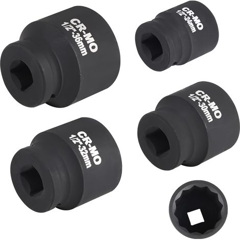 4 Pcs Coffret de Douilles Clé à Choc 1/2, 36 32 30 24 mm, Douilles à Chocs Hexagonales, Douille à Choc 12 Pans, Jeu de Douille à Chocs en Acier au Chrome Vanadium (1/5)