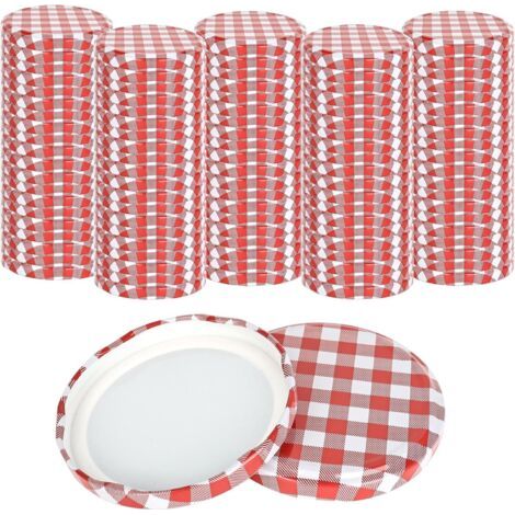 100 Stück Twist Off Deckel, Schraubdeckel Für Gläser TO 82 Rot-Weiß Kariert, Schraubverschlüsse für Gläser, twist off decke für 230/350 / 435 ml / 565 ml (1/5)