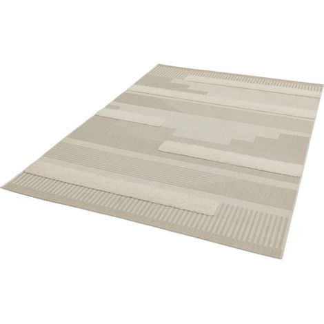 Outdoor Rug Geometric Monty Flatweave Rug for Garden, Patio, Picnic, Backyard, Living Room Natural Cream Rug in Small 80x150 cm (2'6"x5') (1/4)