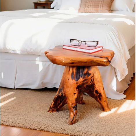 Tabouret en bois massif 45x35x40 cm naturel en bois de sapin avec forme irrégulière multifonction (1/5)