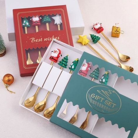 Ensemble de couverts - - Six pièces - Doré - Cadeau de Noël - Décoration de table (1/4)