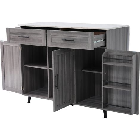 Îlot de cuisine gris et blanc avec plan de travail extensible, MDF, 129 cm (1/5)