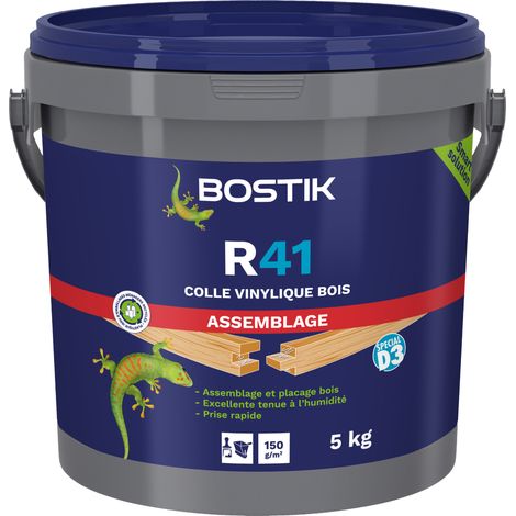 Bostik Colle Vinylique Bois R41 - Colle à Bois Prise Rapide - Colle d'Assemblage et de Placage du Bois - Colle D3 Menuiseries Intérieures et Extérieures Abritées - Blanc - Seau de 5 kg