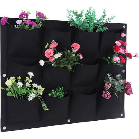 Sac mural vertical 12 poches biodégradables pour jardin, pot suspendu noir, culture de plantes en conteneur (1/5)