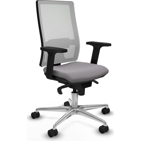 Horna sincro malla blanca similpiel gris brazos 2D base aluminio  ruedas 65mm nailon (1/5)