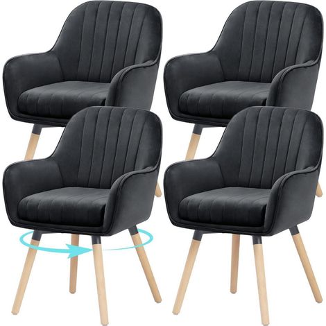 Esszimmerstühle 4er Set, 360° drehbar, Samt, bis 150 kg belastbar, Schwarz (1/5)