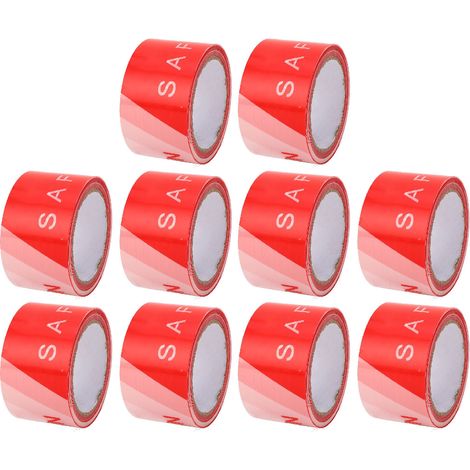 10 Rouleaux Ruban Adhésif Avertissement Danger Rayures Rouges et Blanches PE Sécurité Chantier Barrière Isolation Rétractable (1/5)