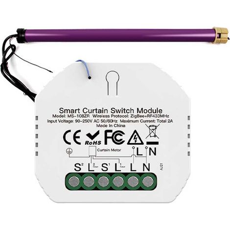 Modulo Tapparelle ZigBee 3.0 + RF 433MHz, TUYA, Smart Life, 2A, AC 90-250V, 50/60HZ, 500W, 52X47X18mm, IP20, SHZ108ZR