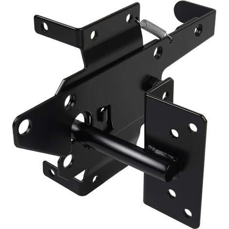 BEBUSINGOTO Torriegel für Holzzäune, robuste Pfostenmontage, automatischer Schwerkrafthebel, selbstverriegelndes Torschloss aus Holz für Pool/Garten, schwarz