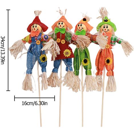 Lot de 4 épouvantails sur pied, mignons, décorations d'automne pour jardin, Halloween, centres commerciaux et bars. (1/5)