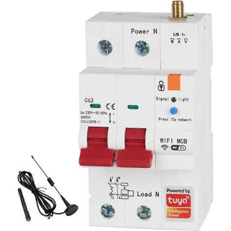 Tuya Smart WiFi RS485 2P 63A Disjoncteur MCB Compteur Prépayé Minuterie Interrupteur Protection contre les surtensions et les surintensités Contrôle vocal Alexa (1/5)