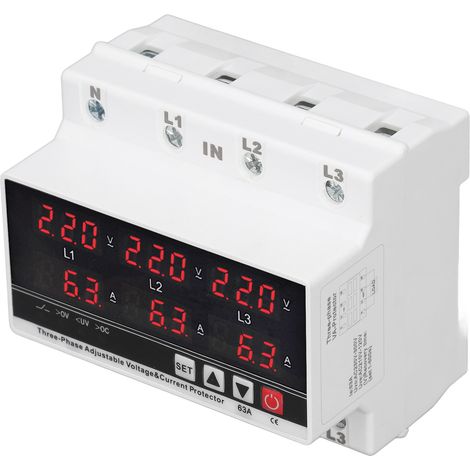 Einstellbarer DIN-Schienen-Unterspannungsschutz, Überstromschutz, AC 120 V–300 V, 63 A, Drehstrom, 3-adrig/4-adrig (1/5)