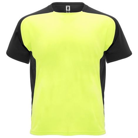 Camiseta técnica de manga ranglán y cubrecosturas a tono BUGATTI 4 Amarillo Fluor/Negro