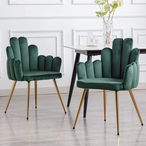 Wahson Set di 2 Sedie da Pranzo in Velluto Sedie da Cucina, con Gambe in Metallo da pranzo sedie cucina moderna imbottite per pranzo, Verde