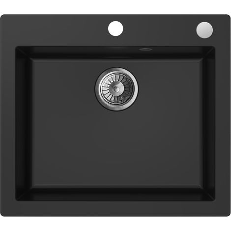 Granitspüle - Spülbecken - Küchenspüle - 57 x 50cm - Schwarz -Einbauspüle - Halbmatt, Kratzfest, Platzsparend, mit Siphon, Mojito 60 (1/5)