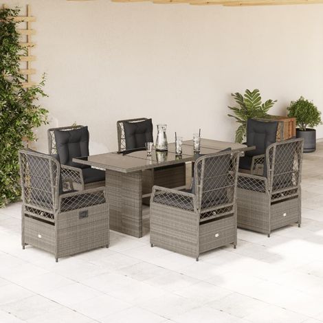 Ensemble à manger de jardin et coussins 7 pcs-Salon de jardin gris clair rotin 593225 (1/5)