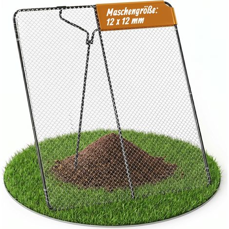 Relaxdays Durchwurfsieb, 12x12 mm, HxB: 100 x 80 cm, feuerverzinkt, Stahl, Gartensieb Erde & Kompost, anthrazit/silber