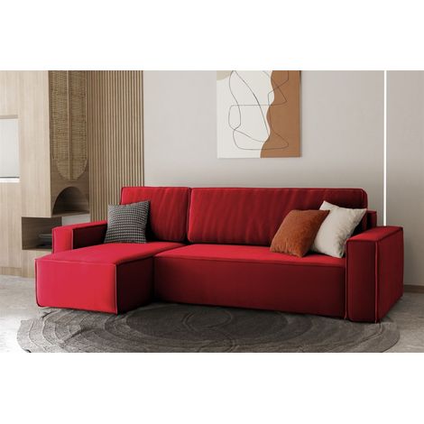 Ecksofa Schlafsofa Sofa MARIS Stoff Rot Ottomane Links (1/4)