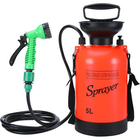 Pulvérisateur douche portable 5L sous pression – Douche de camping à main, 7 modes de jet, tuyau amovible – Pour randonnée, jardinage et lavage des animaux (1/5)