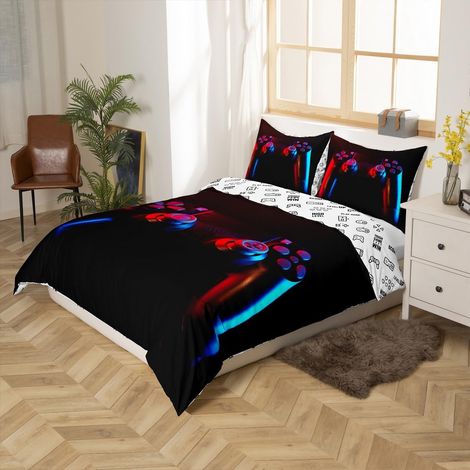 Gamepad Parure De Lit 140x200cm Garçons Video Jeu Gamepad Housse De Couette Joueur Jeux Jeu Parure Housse Couette pour Enfants Manette avec 1 Taie d'oreiller 2 Pièces Noir - 140x200 cm (1/5)