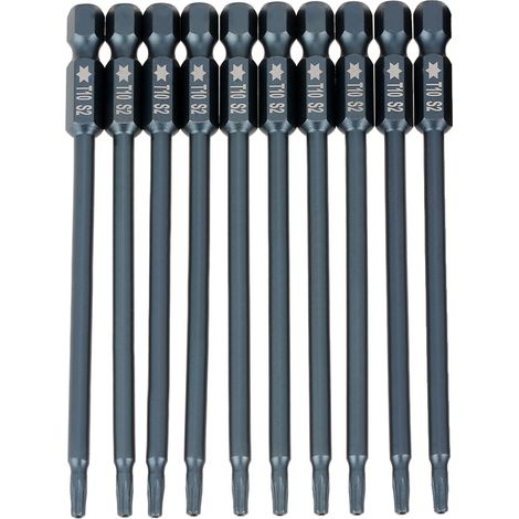 Kit de 10 embouts de tournevis magnétiques de sécurité à tête étoile T10, tige hexagonale 1/4", 100 mm (1/5)