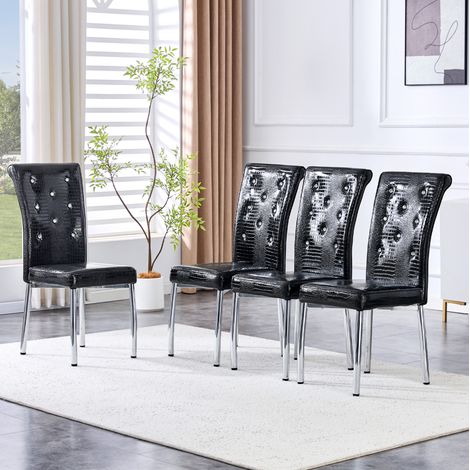 Lot de 4 chaises de salle à manger, en PVC et métal, avec dossier rembourré et pieds réglables, noir (1/5)