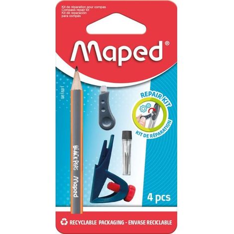 Kit de Réparation pour Compas - Maped - Bague Universelle et Vis + Tournevis + 2 Mines + 1 mini Crayon