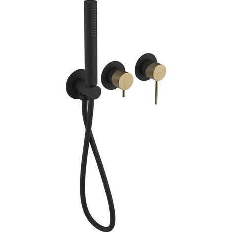Sapho Ultrasan - Mitigeur encastré, installation 3 trous, avec corps d'encastrement, avec accessoires, noir mat/doré mat UT045VBG