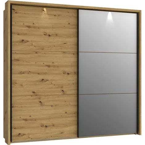 Armoire 230 cm 2 portes coulissantes et miroir décor chêne - ALIA (1/5)