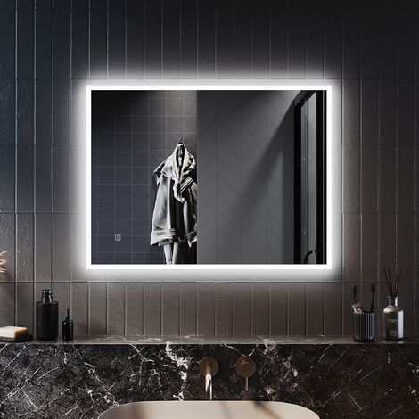 ELEGANT Backlit Bathroom LED Mirror 600x800mm with Shaver Socket Demister Pad Lighted Bathroom Makeup Mirror Wall Mounted Mirror