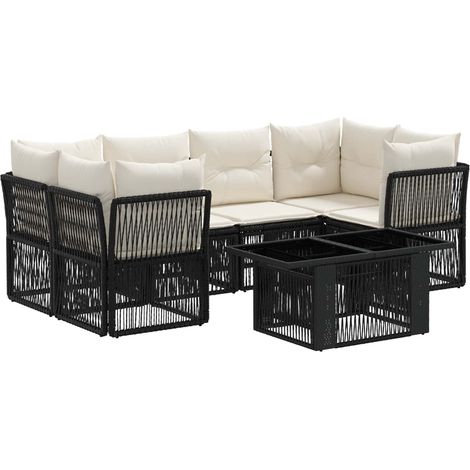 Conjunto de sofás de jardín 7 uds. Negro ratán sintético vidaXL (1/5)