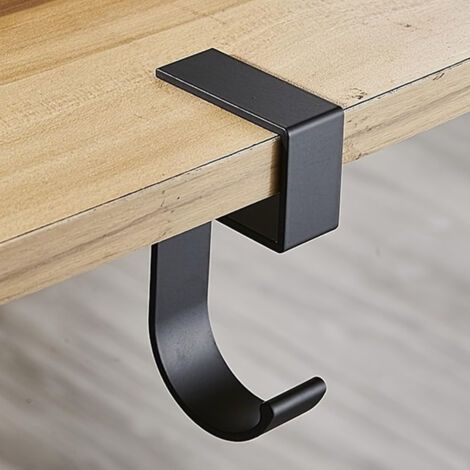 2 crochet de rangement de bureau en aluminium - Crochet de sac monté sur porte sans perçage avec design antidérapant, noir élégant pour le bureau (1/5)