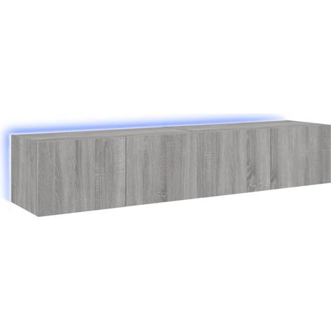 Meubles TV muraux et lumières LED 2 pcs,Banc TV,Armoire TV sonoma gris 80x35x31 cm CFW956744