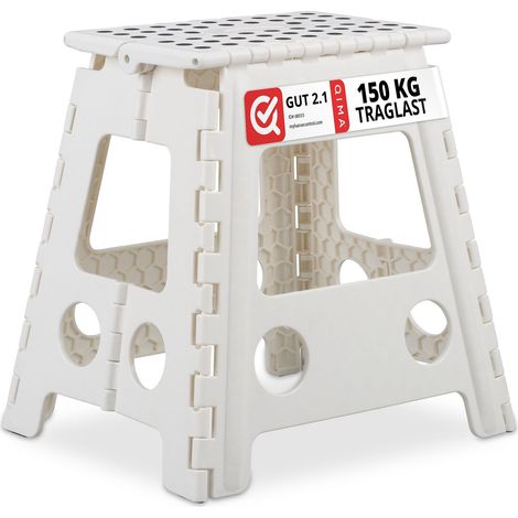 Tabouret Pliable XL, transportable, Salle de Bain, Camping, 39 x 39 x 32 cm, Jusqu’à 150 kg, Plastique, Blanc (1/5)