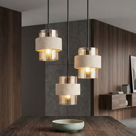 LED Pendelleuchte Hängelampe Esszimmerlampe Glas amber schwarz 3-flammig H 130cm (1/5)