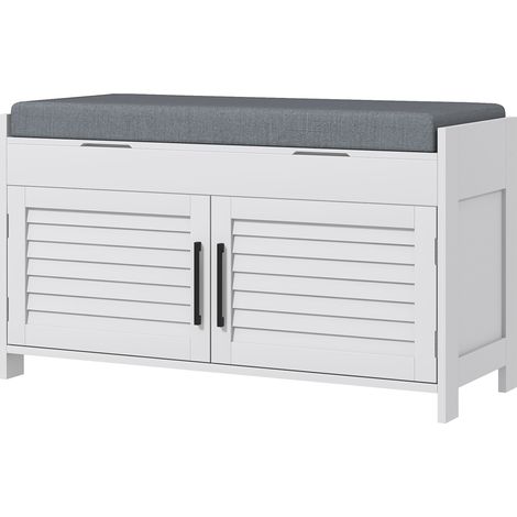 Scarpiera Panca 90x36x50 cm MDF Simil Lino 6 Niveaux Réglables Blanc Gris