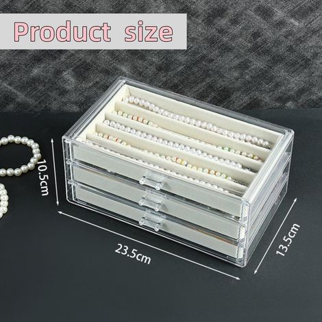 Scatola porta collane, scatola in acrilico con coperchio in velluto, scatola espositiva antipolvere per donne e ragazze (beige, 3 cassetti) (1/4)