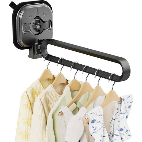 Étendoir à linge mural pliable – Plié, sans perçage, avec ventouse, peu encombrant, gris, charge de 10 kg (1/5)