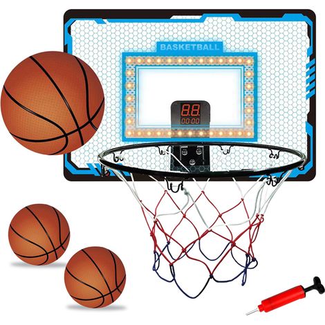 Panier de basket d'intérieur pour chambre, mini panier de basket pour enfants avec 3 ballons, lumières LED et comptage automatique des points, basket pour garçons (1/5)