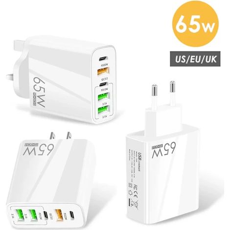 Nouveau chargeur de téléphone portable à charge rapide PD65W, adaptateur multiport 5V4APD+3USB (1/2)