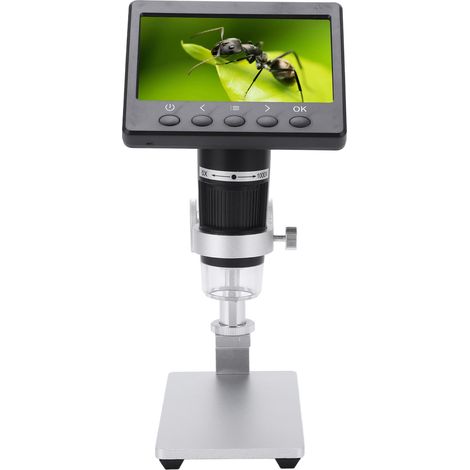 Microscope numérique 720p, écran LCD 4,3 pouces, grossissement 1000x, luminosité réglable, alimentation 100-240 V CA, pour adultes et enfants (prise UE). (1/5)