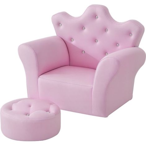Ensemble fauteuil enfant rose en simili-cuir PU avec repose-pieds offert, pour filles, dimensions 58 × 40,5 × 49 cm