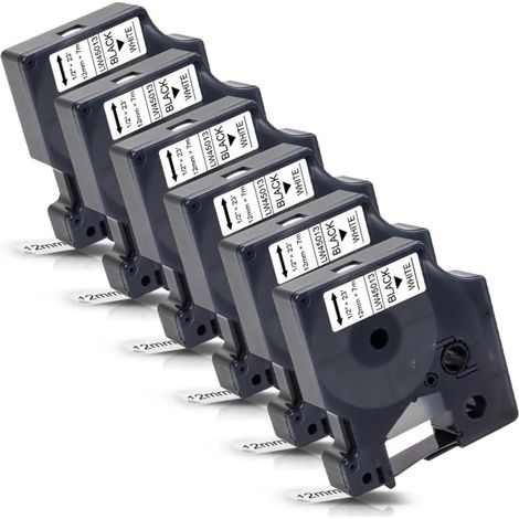 Irovami Rubans étiquettes Dymo D1 lot 6 – Noir/blanc, 12mm – Idéal pour LabelManager, étiquetage (1/5)