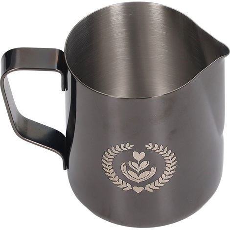 Pichet à lait de 350 ml en acier inoxydable 304 épais, pour cafetière à latte, finition ruthénium noir. (1/5)