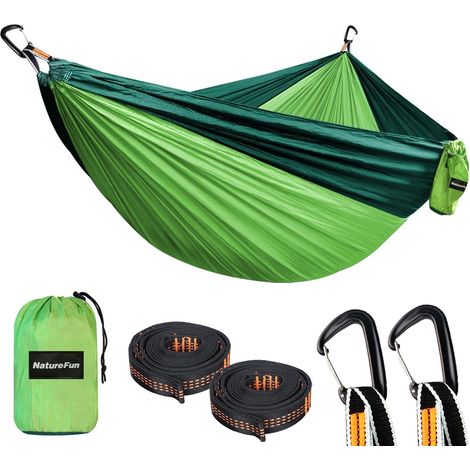 Hamac Ultra-léger de Voyage Camping 300 kg Capacité de Charge,Respirante, séchage Rapide (300x200cm)  2 x Mousquetons de qualités, 2 x Sangles Inclus  pour Jardin d'interieur/extérieur (1/5)